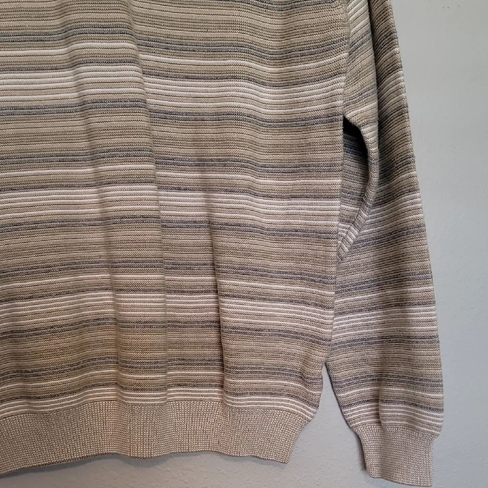 Y2K IZOD Men Chunky Knit Sweater Size L Crewneck Old Money Academia Grandpa Tan